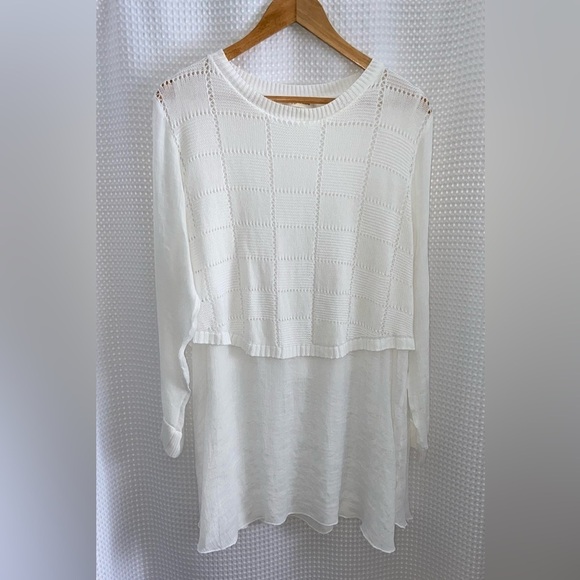 Women’s Simply‎ Couture white boho knit sweater vest with Tunic lining sz medium - Picture 2 of 11